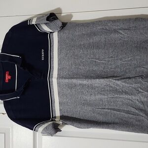 Guess Navy and Gray Striped Polo